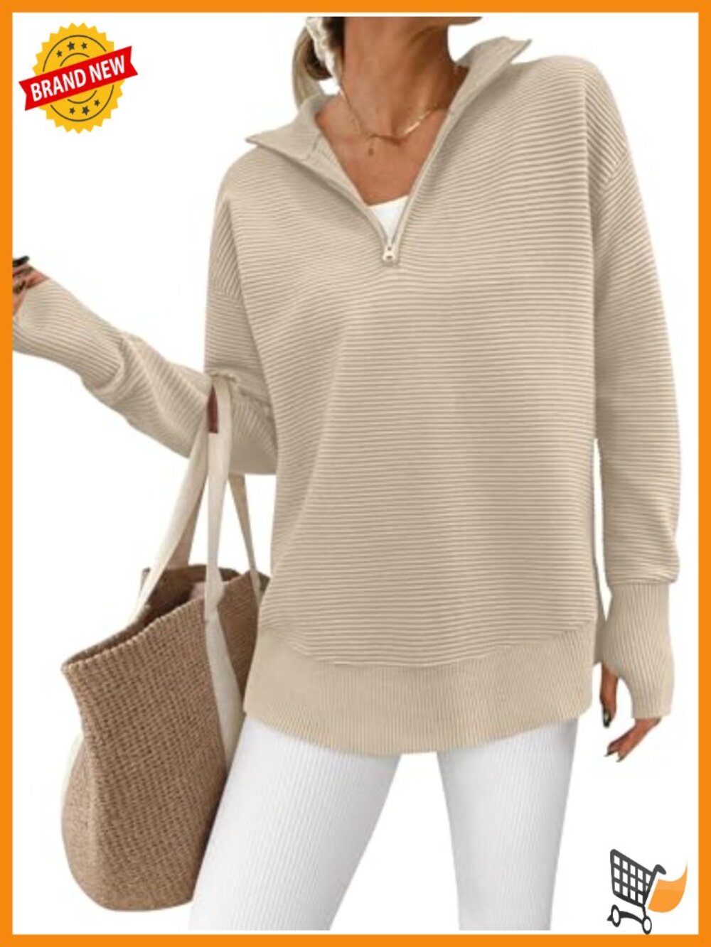 Womens Ribbed Knit Quarter Zip Pullover Sweater Long Sleeve Thumb Hole V Neck